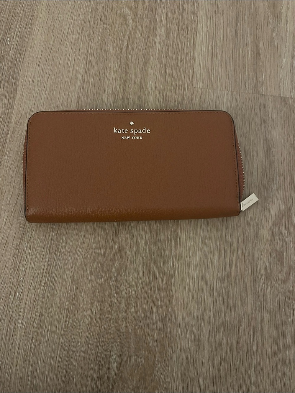 kate spade Brown Leather Zip Wallet with Gold Logo